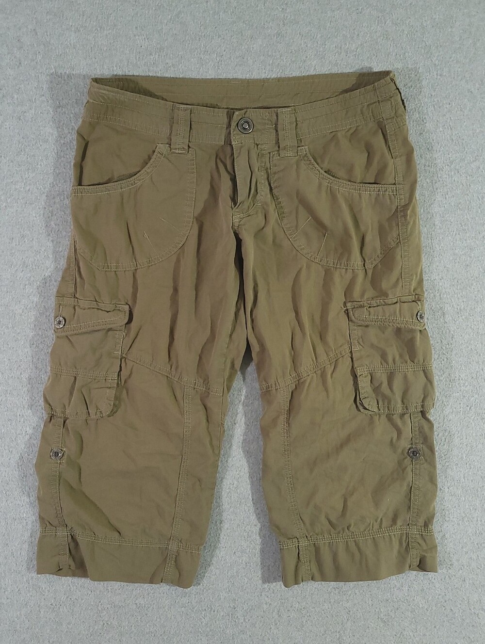 Kuhl Shorts Womens 2 Tan Cargo Pockets Kontra Roll Up Outdoors Hiking Camping